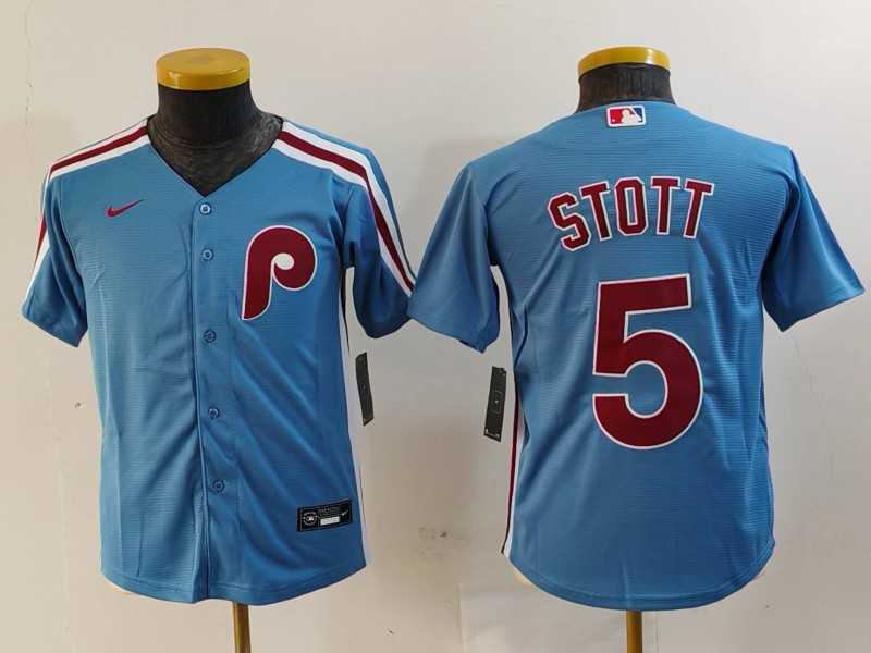 Youth Philadelphia Phillies #5 Bryson Stott Light Blue Cooperstown Cool Base Jersey->mlb youth jerseys->MLB Jersey